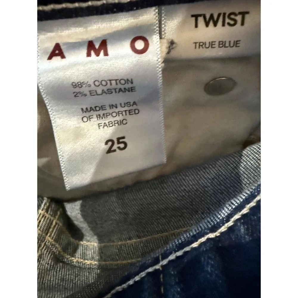 AMO Denim Twist Skinny Jeans True Blue Wash Size 25 Made‎ in USA Twisted Seam